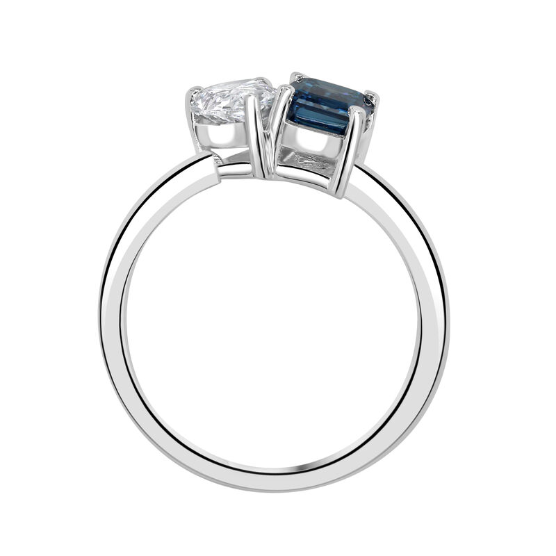 Pear-Shaped & Blue Emerald-Cut Lab Grown 1.75 Diamond Toi Et Moi Two-Stone Engagement Ring in 14k White Gold image number null