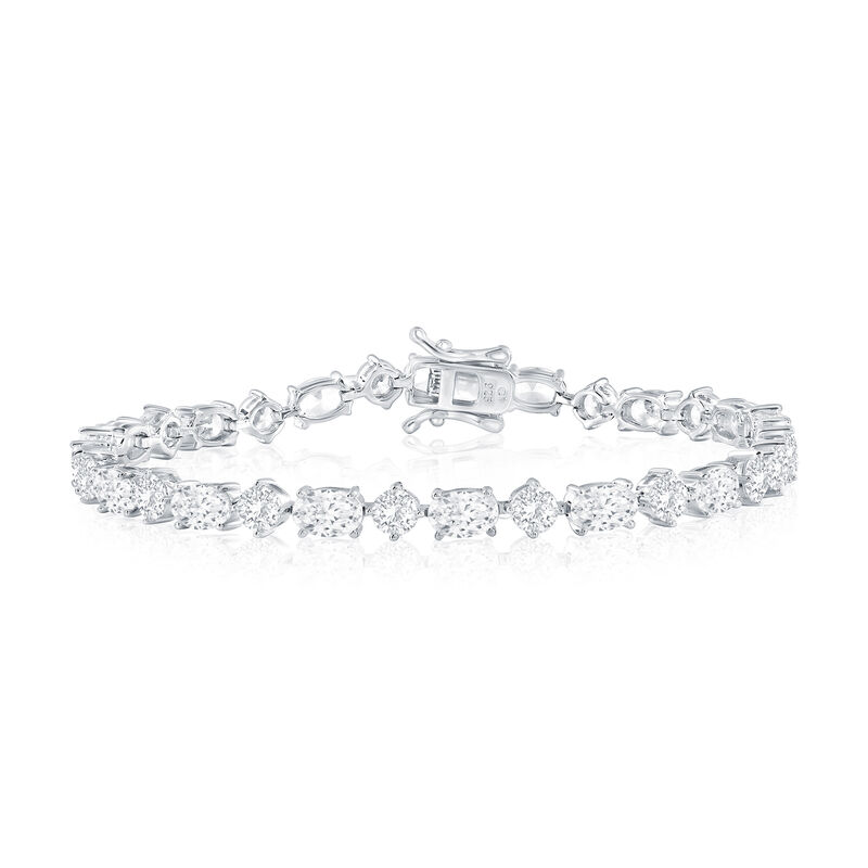 Cubic Zirconia Round and Oval Alternating Tennis Bracelet in Sterling Silver image number null