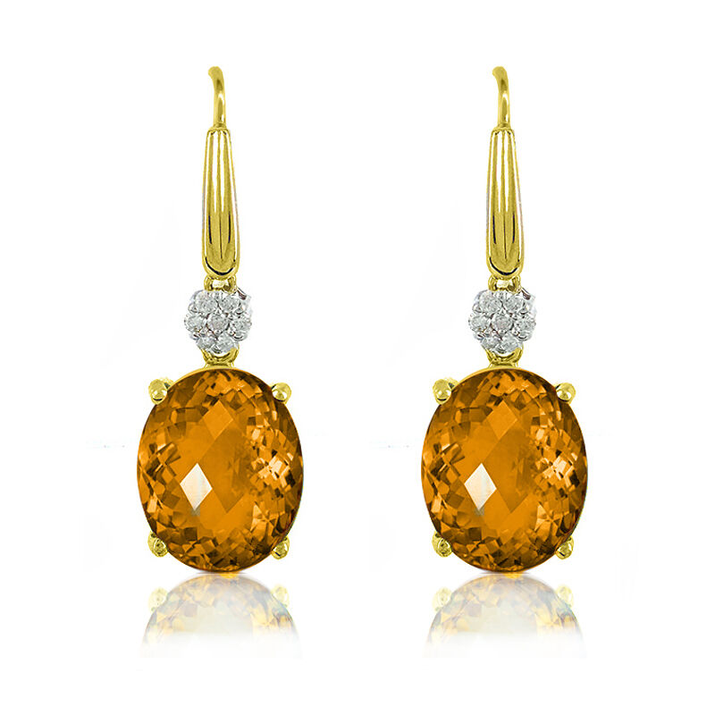 Citrine Oval & Diamond Earrings in 10k Yellow Gold image number null