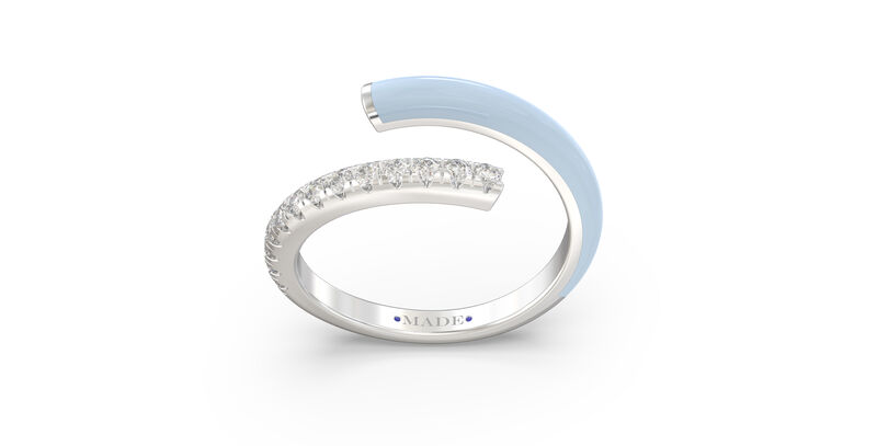 Brilliant-Cut Lab Grown Diamond Light Blue Ceramic Bypass Ring in Sterling Silver image number null