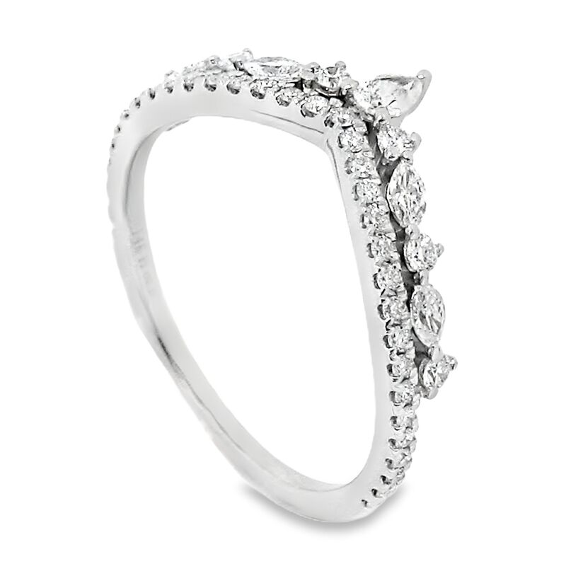 Pear Marquise and Round Diamond 1/2ctw. Double Row Chevron Contour Wedding Ring in 14k White Gold image number null