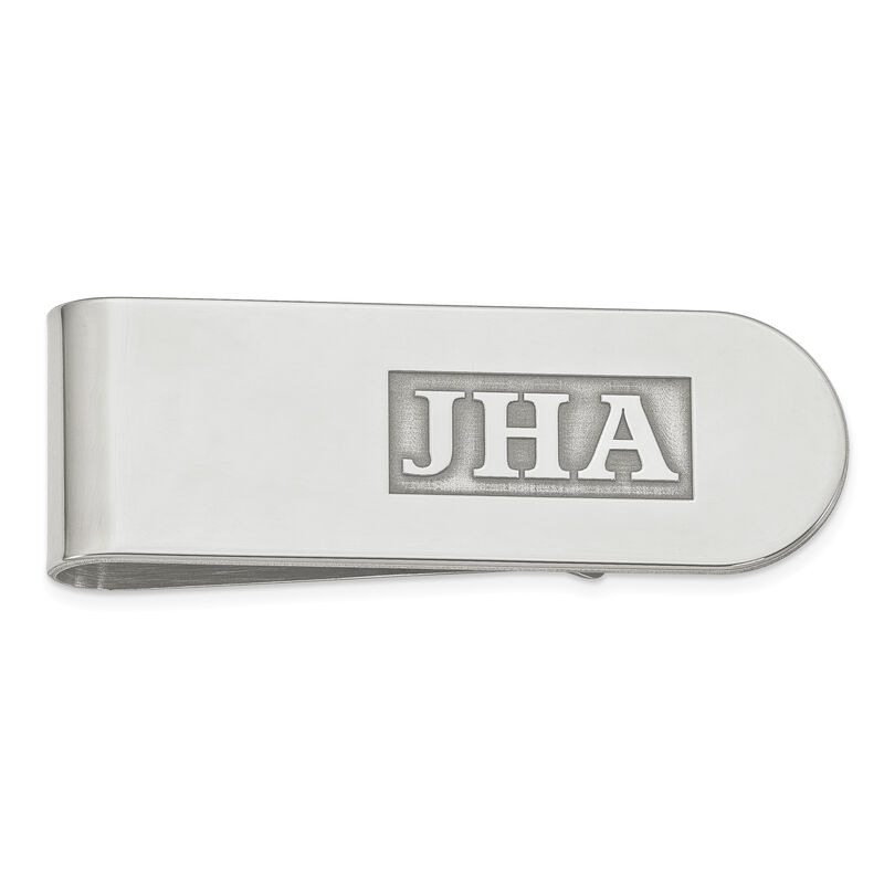 Raised Letter Polished Monogram Money Clip in Sterling Silver (up to 3 letters) image number null