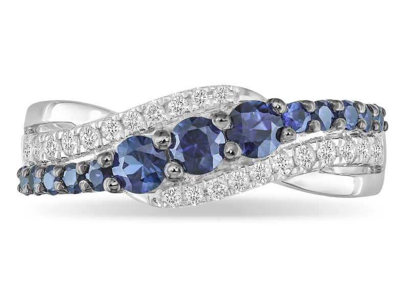 Round Cascading Sapphire & Diamond Ring in 10k White Gold image number null