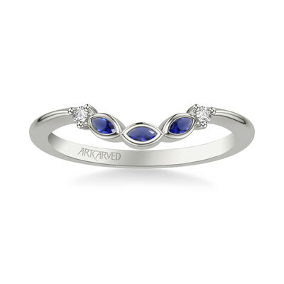 Sallie. Artcarved Marquise Sapphire & Diamond Floral Accent Wedding Band in 14k White Gold