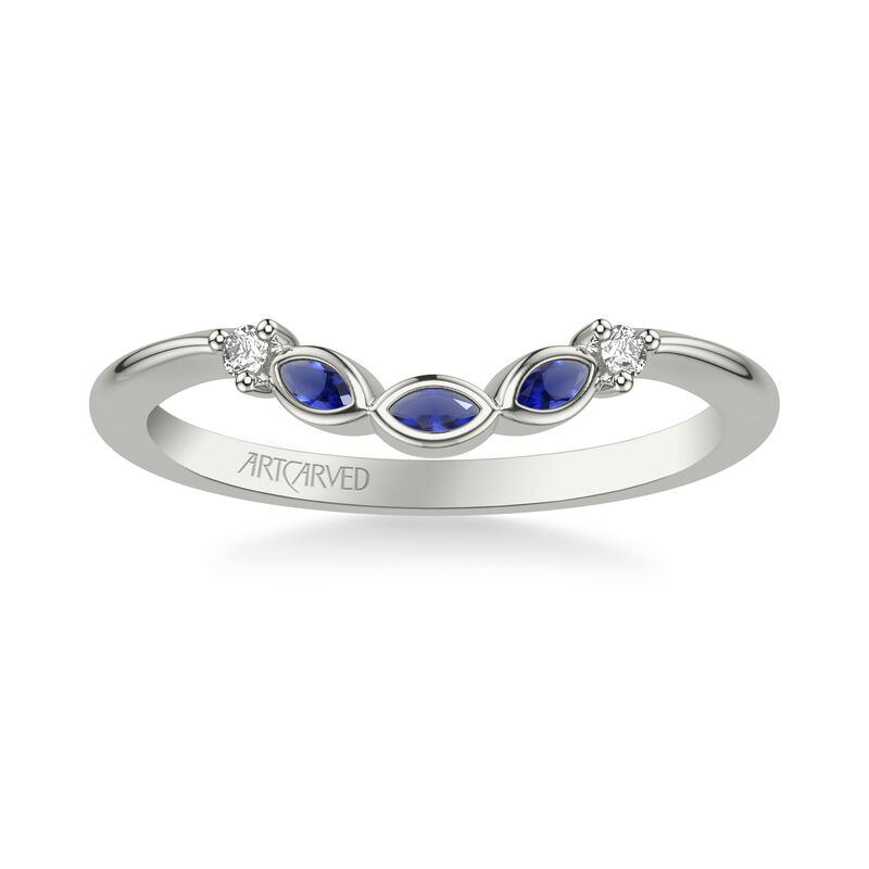 Sallie. Artcarved Marquise Sapphire & Diamond Floral Accent Wedding Band in 14k White Gold image number null