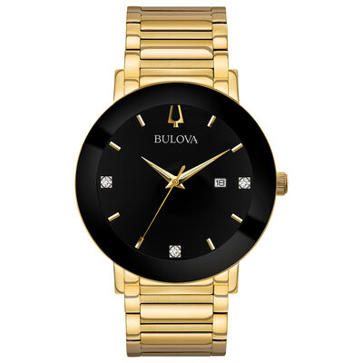  Bulova Futuro Men's Gold Diamond Black Dial Modern Watch 97D116
