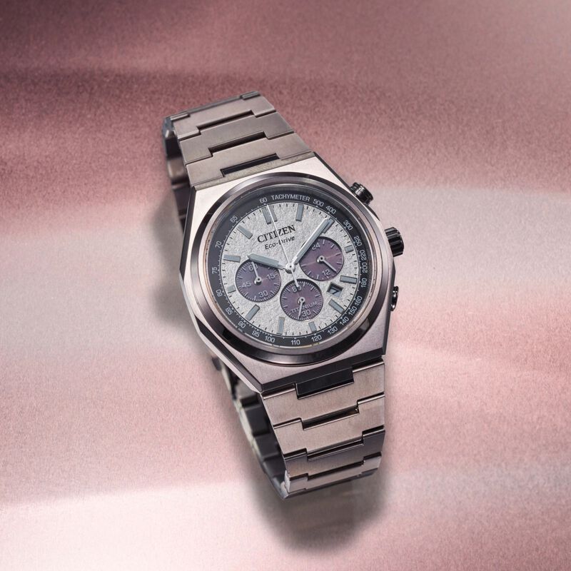 Citizen Men's Zenshin Chrono TITAN Textured White Silver Dial Bracelet 43mm CA4610-85A image number null