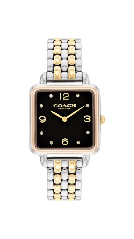 Coach Ladies' Cass Square Black Dial Stainless Steel & Gold Tone Bracelet 28mm Watch 14504496 image number null