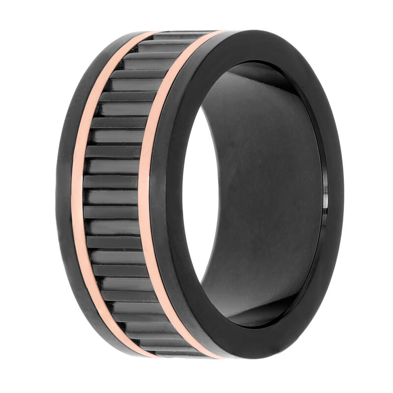 Men's 10mm Textured Ring in Black Plated Stainless Steel with Rose IP  image number null