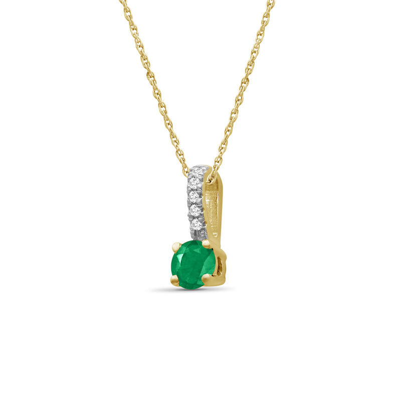 Brilliant-Cut Emerald & Diamond Drop Pendant in 10k Yellow Gold image number null