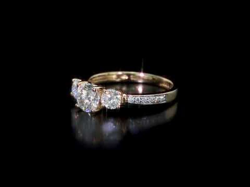 Created White Moissanite 3-Stone Ring in 10k Yellow Gold image number null