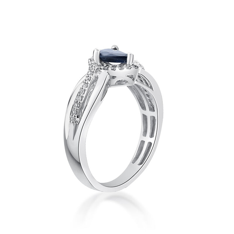 Pear Sapphire & Diamond Ring in 10k White Gold image number null