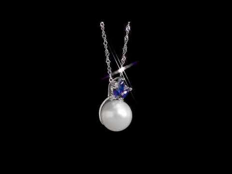  Sapphire & Freshwater Pearl Pendant 1/3ctw in 10k White Gold  image number null
