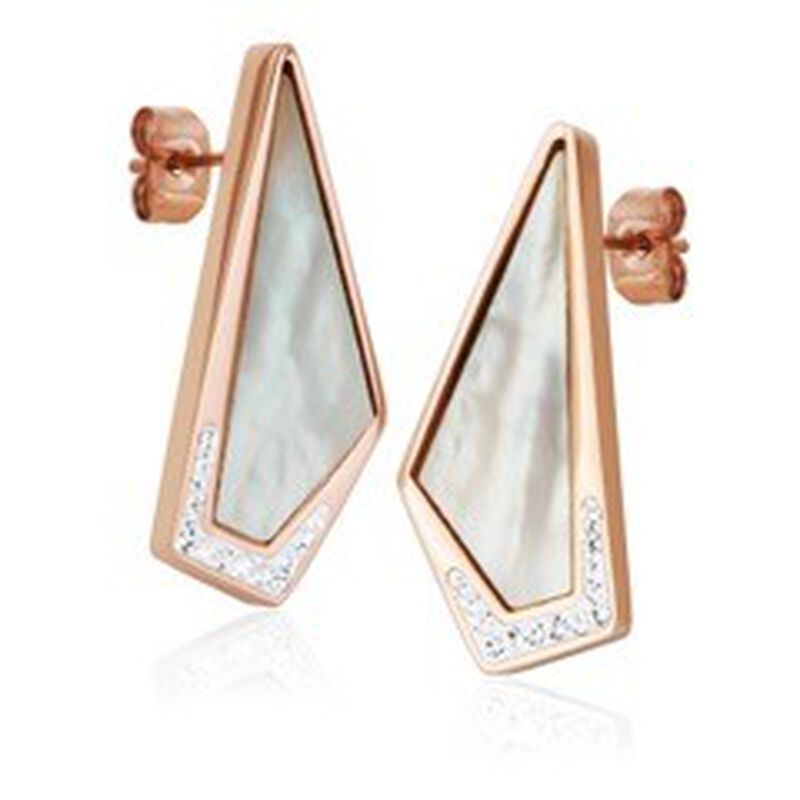Mother of Pearl & Crystal Earring in Rose Plated Stainless Steel image number null