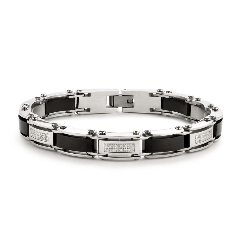 Men's Diamond & Black Ion-Plated Bracelet image number null