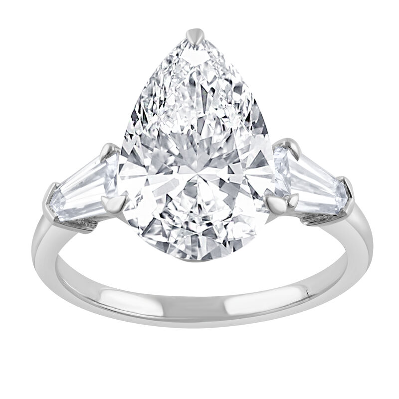 Pear-Shaped Lab Grown 4ctw. Diamond Three-Stone with Kite Shape Engagement Ring in 14k White Gold image number null