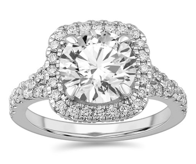 Lab Grown 3 7/8ctw. Diamond Halo Split Shank Engagement Ring in 14k White Gold