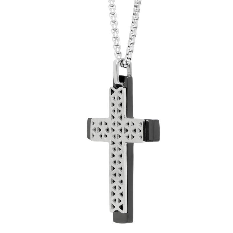 Men's Stainless Steel Black-Ion Plate Cross Necklace 24" image number null