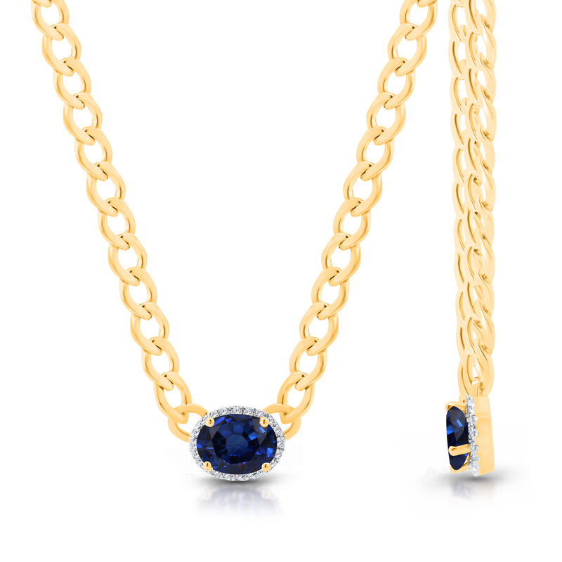Oval-Cut Sapphire & Diamond East to West Necklace in 14k Yellow Gold image number null