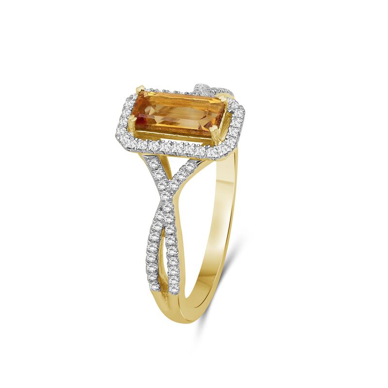 Emerald-Cut Citrine & Diamond Ring in 10k Yellow Gold image number null