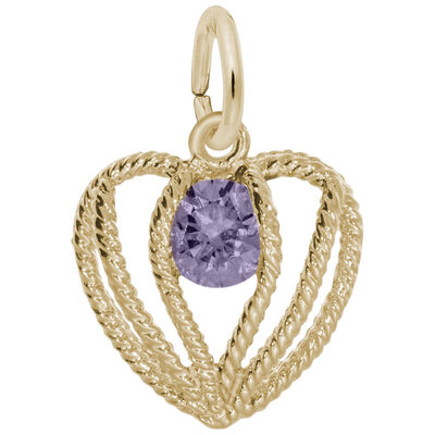 February Birthstone Held in Love Heart Charm in 14k Yellow Gold