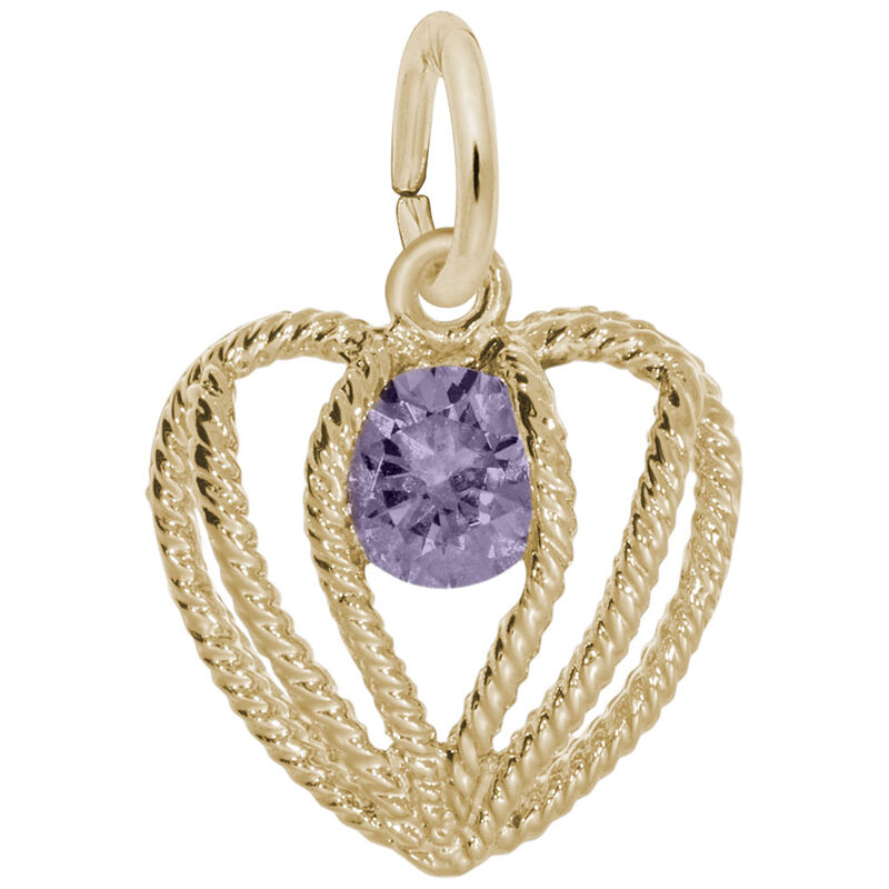 February Birthstone Held in Love Heart Charm in 14k Yellow Gold image number null