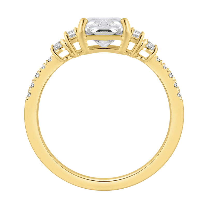 Radiant Lab Grown Diamond 3ctw. Three Stone Engagement Ring in 14k Yellow Gold image number null