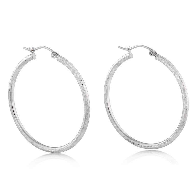Etched Hoop Earrings 14k White Gold image number null