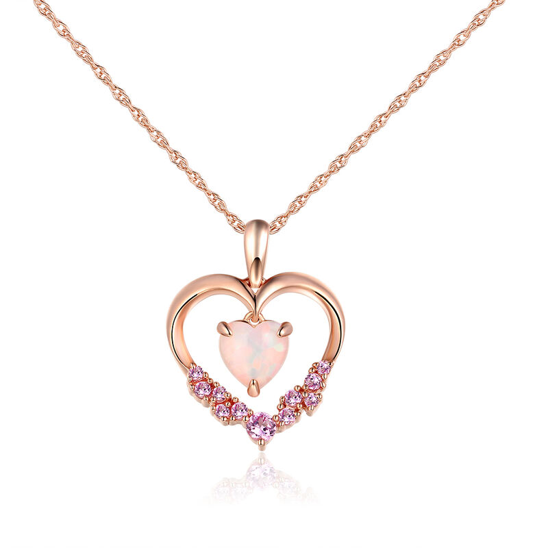 Heart Created Opal & Pink Sapphire Pendant image number null
