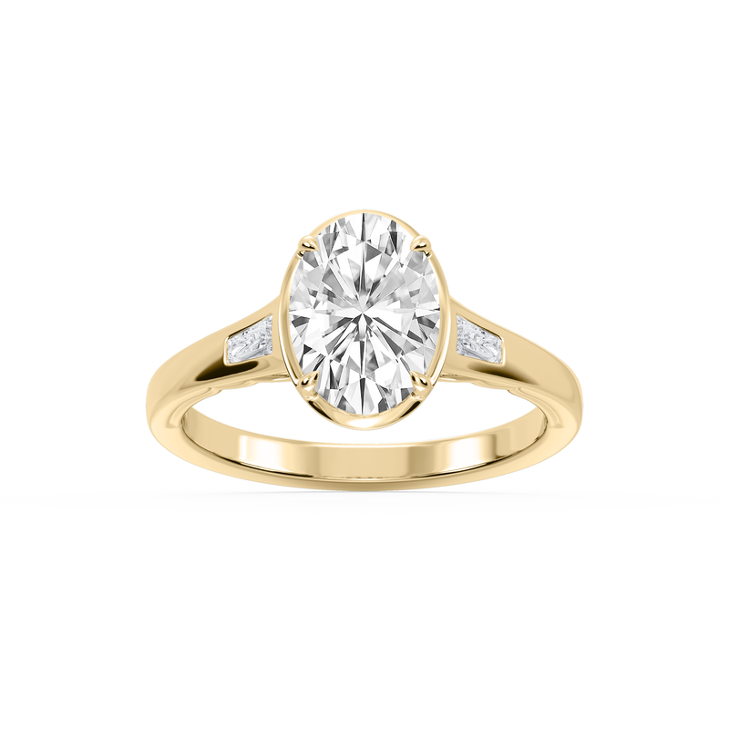 Oval Lab Grown Diamond 2 1/5ctw. Bezel Baguette Engagement Ring in 14k Yellow Gold image number null