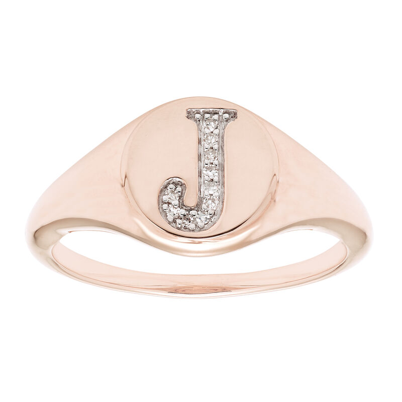Diamond Initial J Signet Ring in 14k Rose Gold image number null