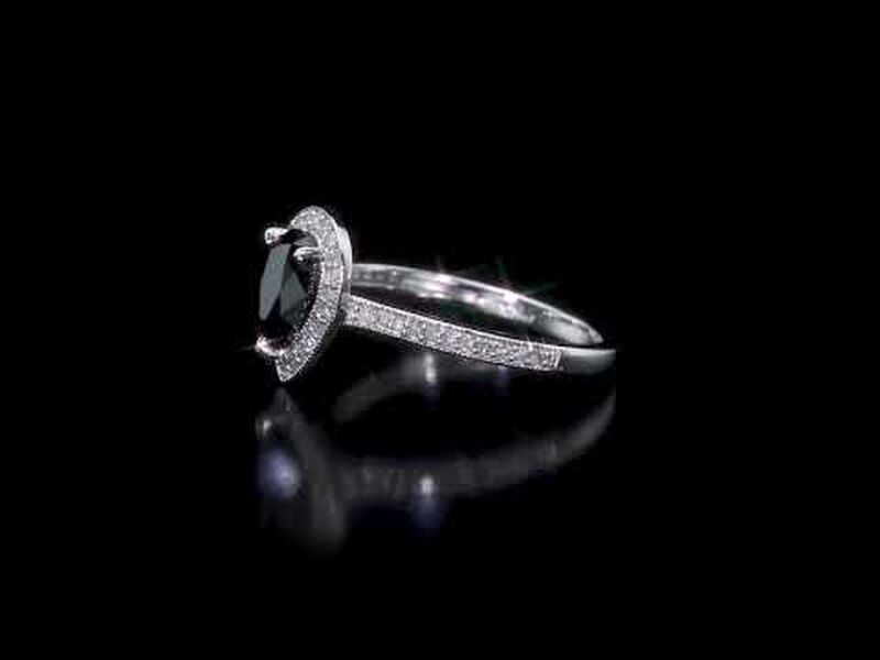 1 1/4ctw. Black & White Diamond Beaded Halo Engagement Ring in 10k White Gold image number null