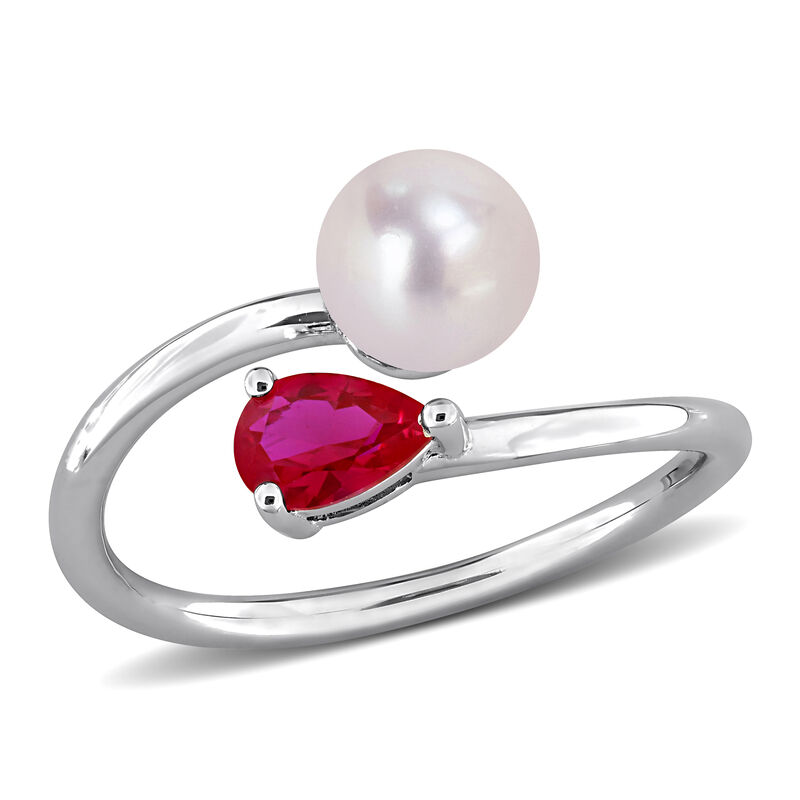 Created Ruby & Freshwater Cultured Pearl Ring in Sterling Silver image number null