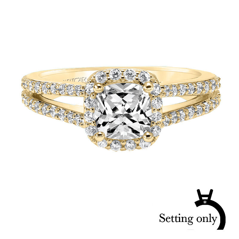 Evangeline. ArtCarved Classic Diamond Halo Semi-Mount in 14k Yellow Gold image number null