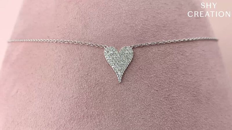 Shy Creation 0.21 ctw Pave Diamond Heart Necklace in 14k White Gold image number null