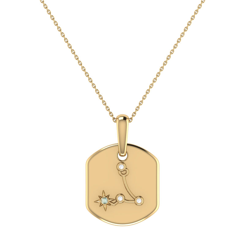Diamond and Aquamarine Pisces Constellation Zodiac Tag Necklace in 14k Yellow Gold Plated Sterling Silver image number null