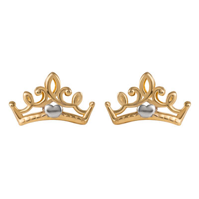 Disney Princess Tiara Stud Earrings in 10k Yellow Gold