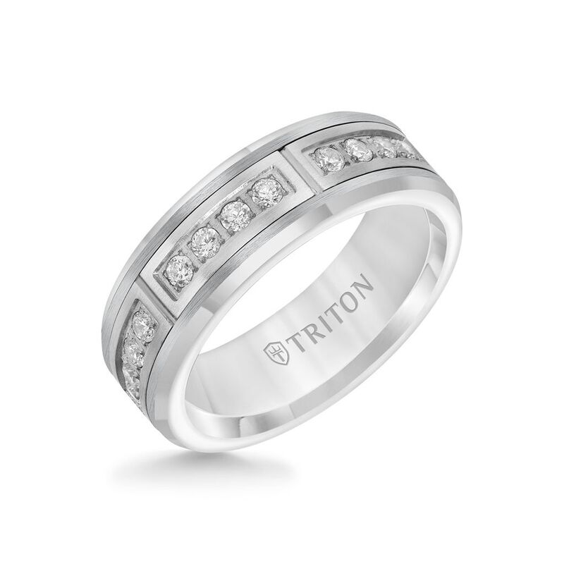 Triton Channel-Set Diamonds Bevel Edge 1/3ctw Tungsten Wedding Band image number null