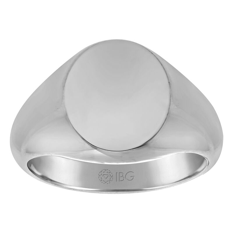 Oval All polished Top Signet Ring 14x14mm in 14k White gold  image number null
