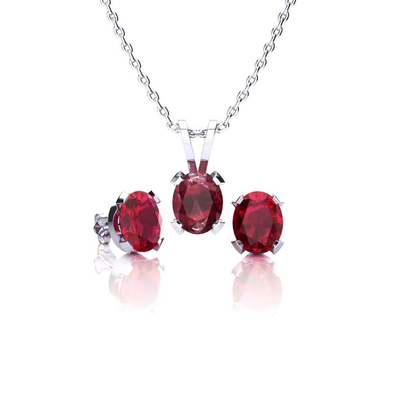 Oval-Cut Ruby Necklace & Earring Jewelry Set in Sterling Silver image number null
