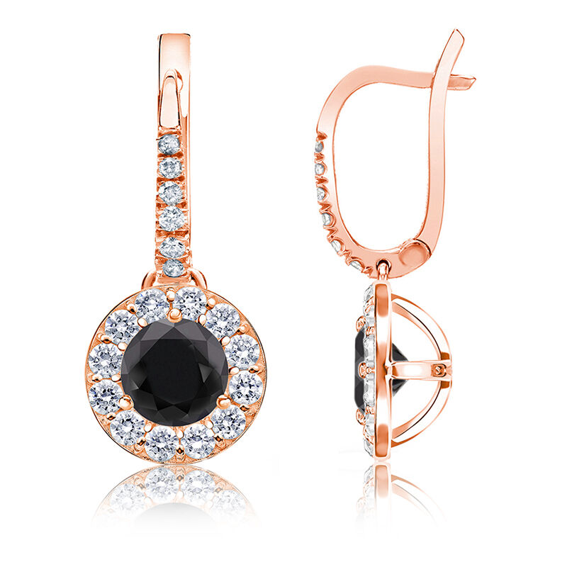 Black Diamond Halo 1½ct. Drop Earrings in 14k Rose Gold image number null