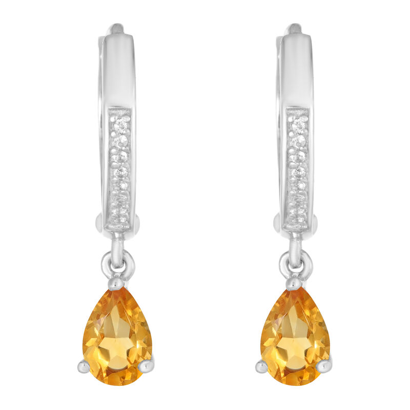 Pear Shaped Citrine & White Topaz Drop Earrings in Sterling Silver image number null