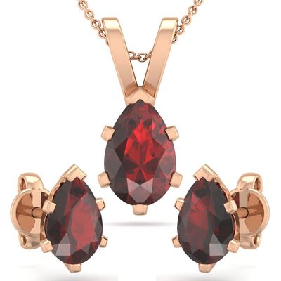 Pear Garnet Necklace & Earring Jewelry Set in 14k Rose Gold Plated Sterling Silver