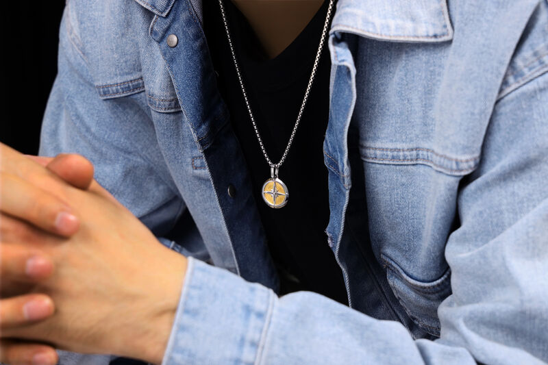 Gold Tone Pendant on 24" Box Chain in Stainless Steel image number null
