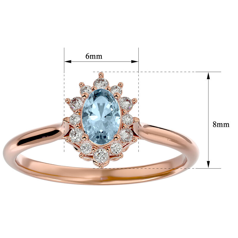 Oval-Cut Aquamarine & Diamond Halo Ring in 14k Rose Gold image number null