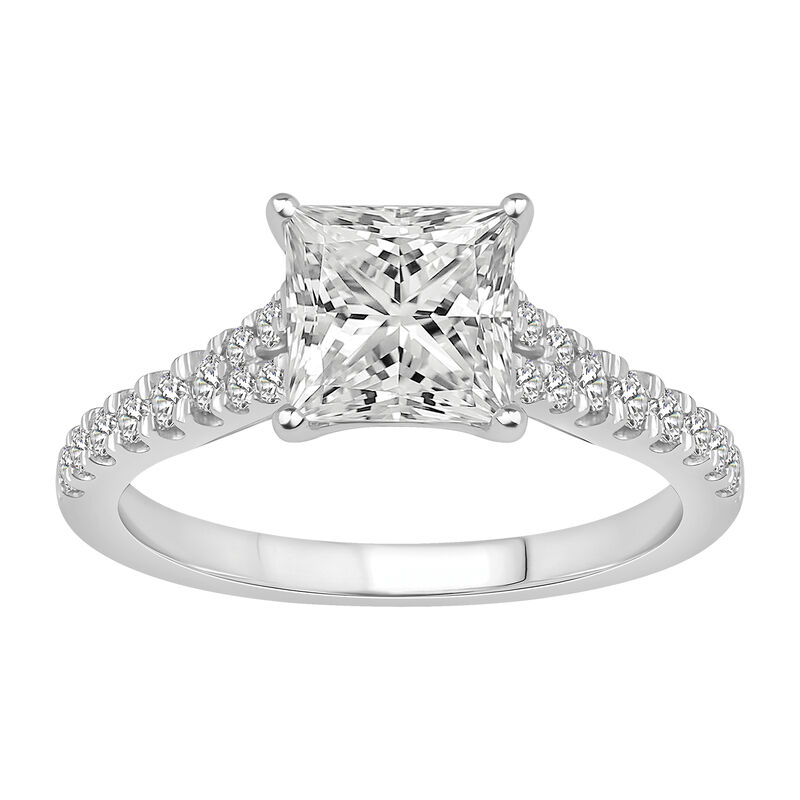 Princess-Cut Lab Grown 2 1/3ctw. Diamond Split Shank Engagement Ring in 14k White Gold image number null