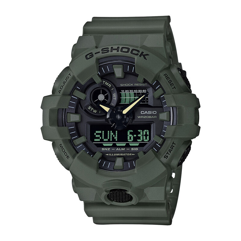 G-Shock Men's Classic Multifunction Olive Green Resin Grey Dial 54mm Watch GA700UC-3A image number null