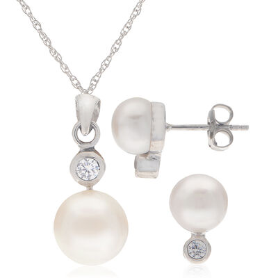 Necklace & Earrings Freshwater Pearl Set in Sterling Silver