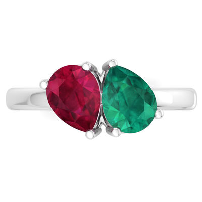 Martha Stewart Ruby and Emerald Two Stone Ring in Sterling Silver