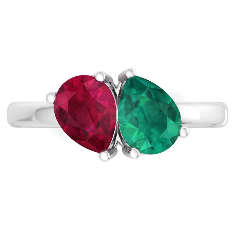 Martha Stewart Ruby and Emerald Two Stone Ring in Sterling Silver image number null